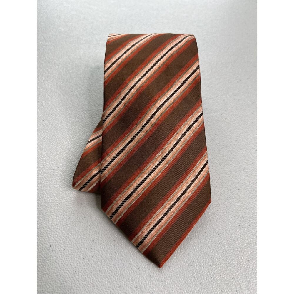 Paul Zileri Brown and Orange Striped Pattern 100% Silk Designer Italian Tie
